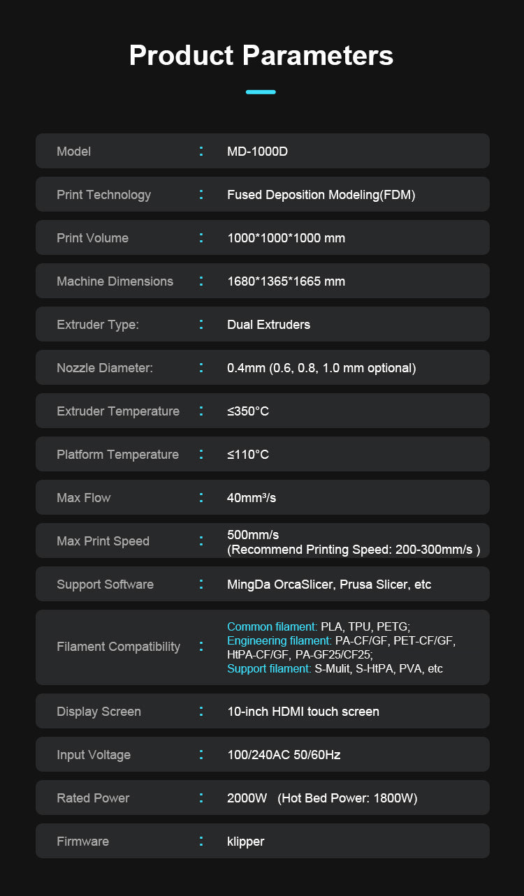 Mingda D1000 Industrial 3D Printer – 1000×1000×1000mm Build Volume